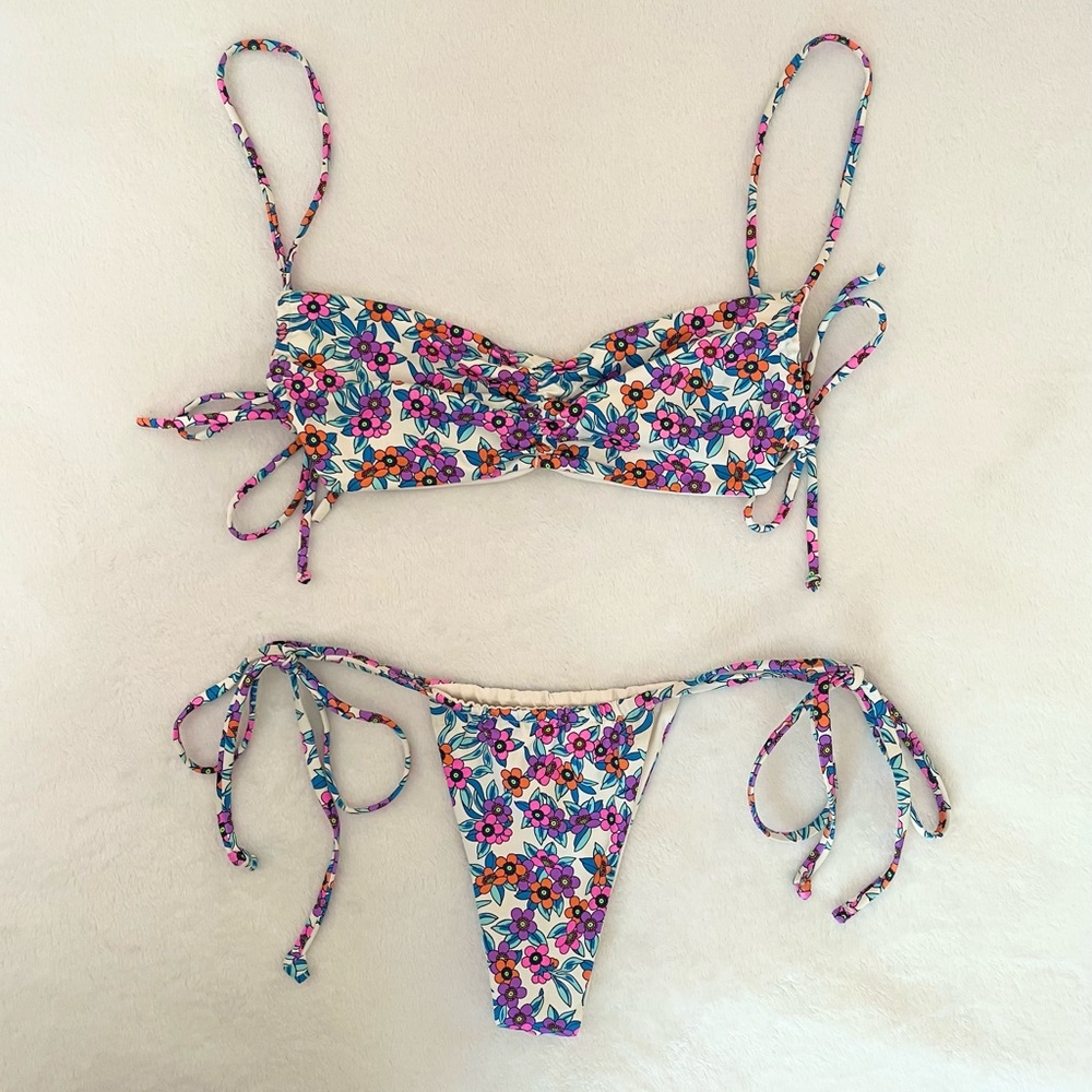 Frankie’s Bikinis Strappy Floral Bikini Set